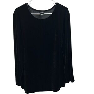 Eileen Fisher Black Velveteen Rayon Silk Pullover Top Women's‎ Size L